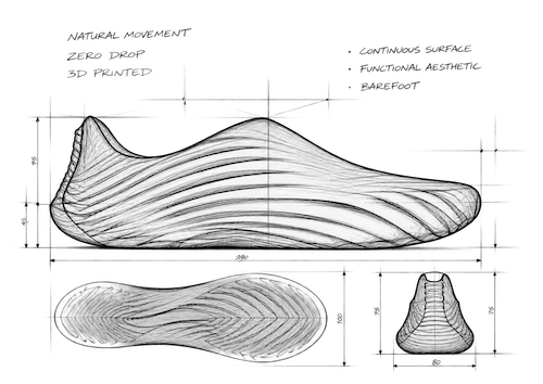 HO Barcelona barefoot shoe design sketch and footwear development process